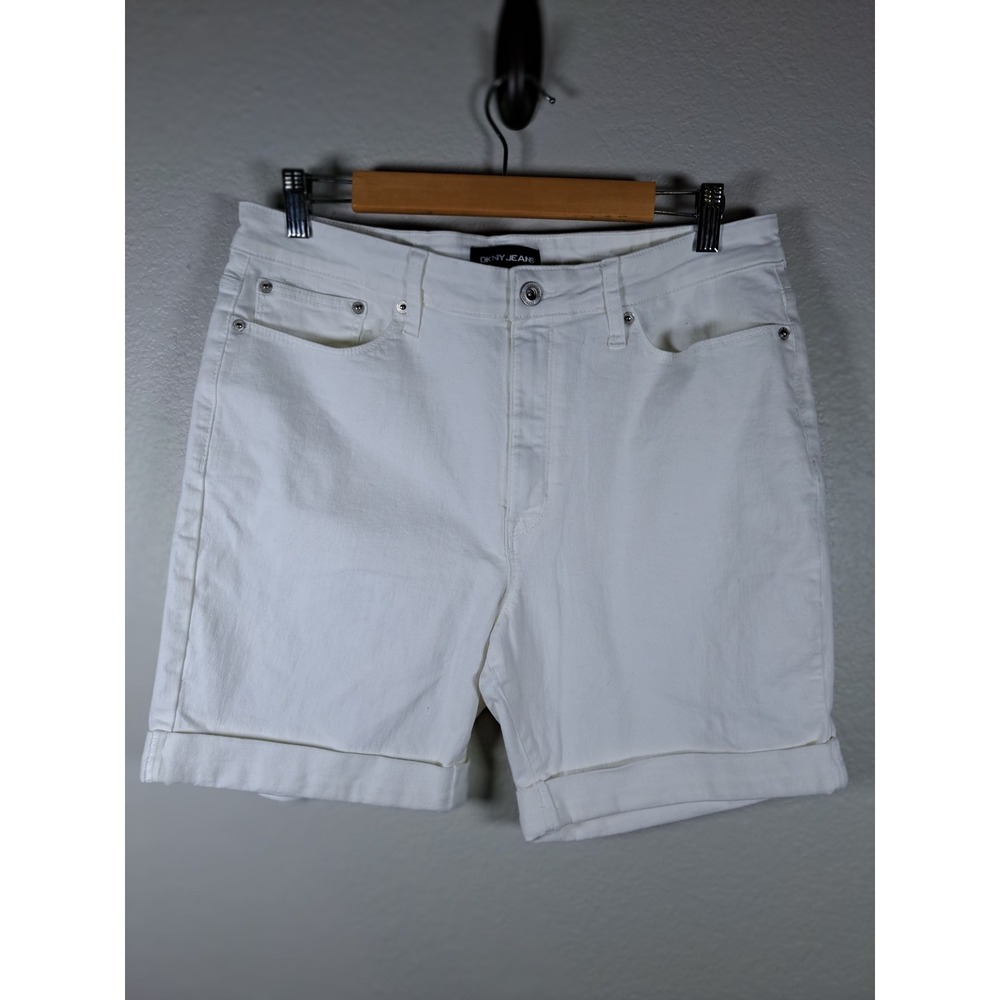 DKNY Jeans Womens White Denim Cuffed Shorts Size 12 Mid Rise Stretch Casual